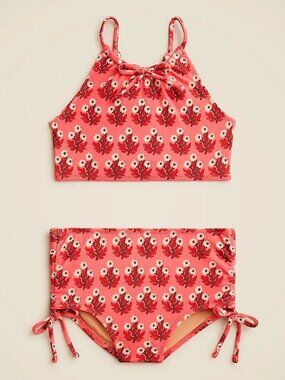 J. Crew Girls' Coral Print Bow-Tie Two-Piece Swimsuit/NWT/4 & 6